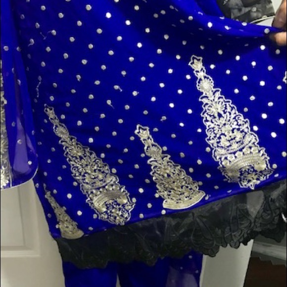 Blue georgette with gold work - Picture 3 of 3